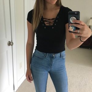 Black lace up top
